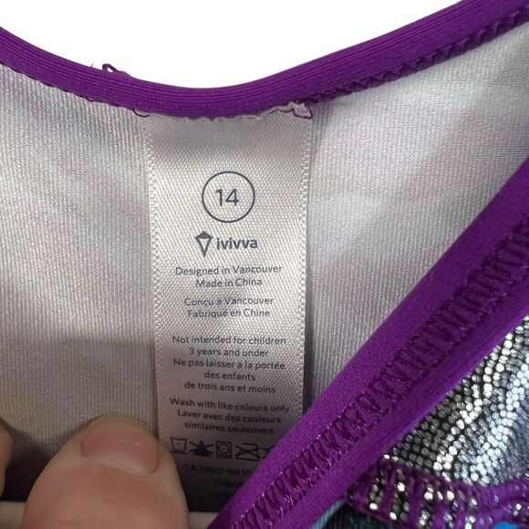 Nwt IVIVVA By Lululemon Artistic Acrobat Bodysuit Leotard Tiger Spry Blue KID 14 - Picture 5 of 12